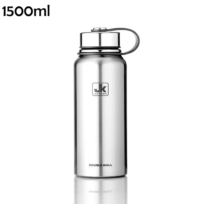 Silver 1500ml 800/1100/1500 мл теплоизолированная колба из нержавеющей стали Термос бутылка для спорта на открытом воздухе вакуумная колба бутылки для воды с ручкой - Цвет: Silver 1500ml