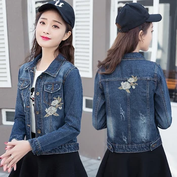 

2018 Spring and Autumn New Coat Fashion Short Slim Jeans Garment Embroidery Large Size Jacket jaqueta feminina casaco