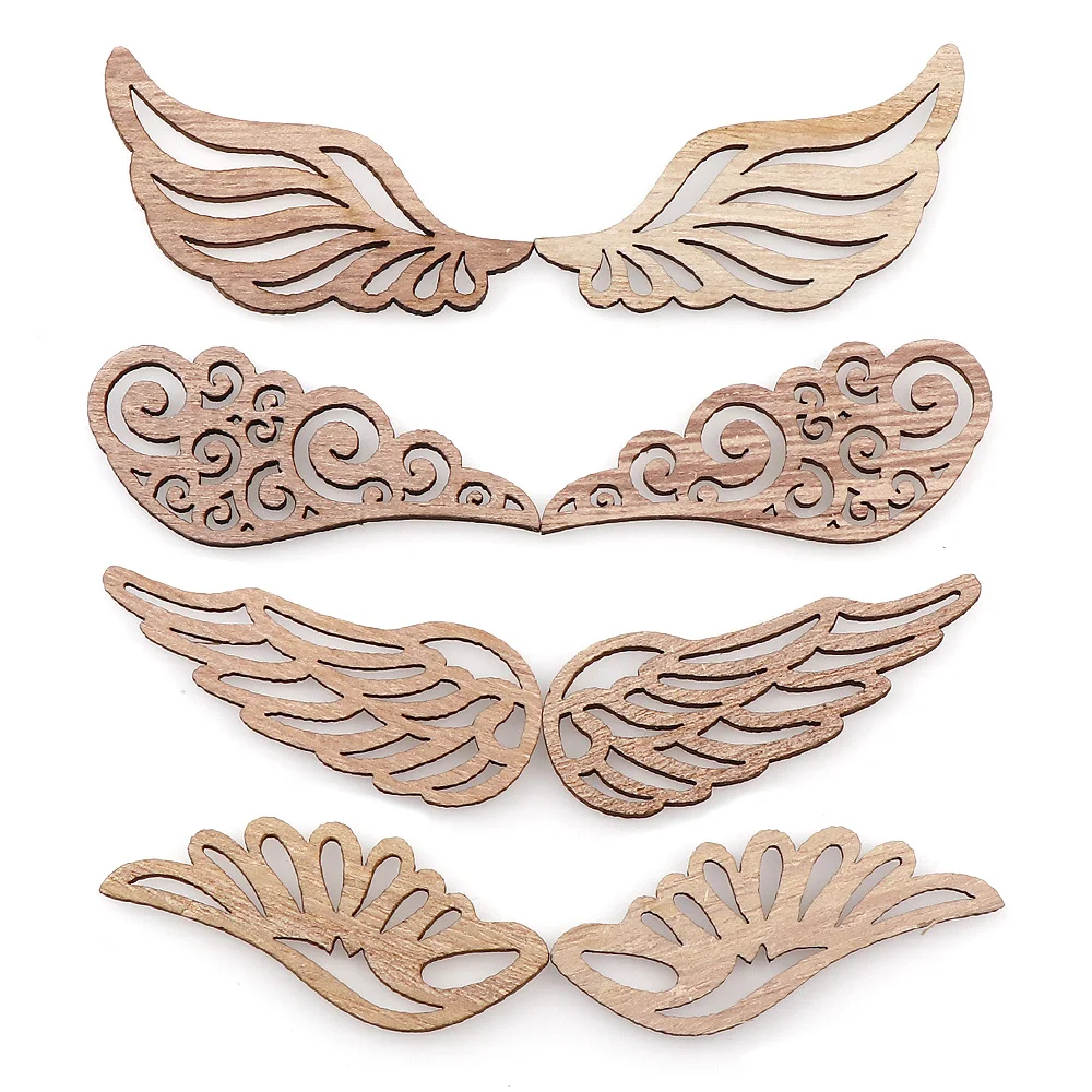 20pcs 4 Styles Angel Wings Wooden Chips Decorative Embellishments Crafts Scrapbook Hand-made Graffiti Button Accessories DIY