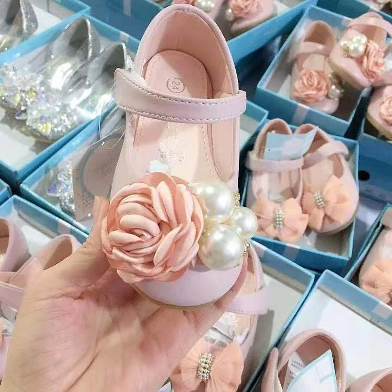 IYEAL Princess Kids Leather Shoes for Girls Flower Children Shoes With Pearl For Party Wedding Big Girls Dress