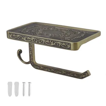 

Antique Vintage European Style Practical Multi-functional Toilet Embossed Plating Tissue Towel Paper Holder Phone Rack Shelf