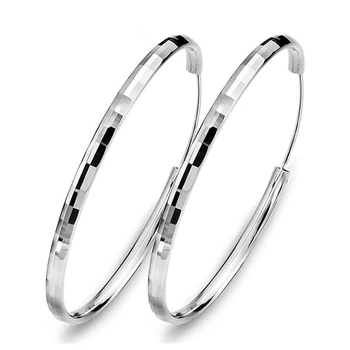 

S925 Sterling Silver Earrings Simple Fashion Wild Temperament Female Exaggerated Glossy Printed Circle Earrings