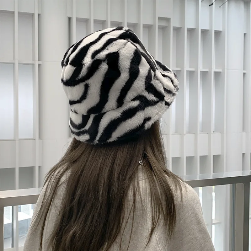 

Stylish striped plush vintage fisherman's hat autumn and winter thickened warm cap children han version tide basin hat