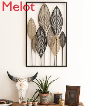 

Nordic Modern Wrought Iron Forest Wall Hanging Hollow Leaves Ormaments Home Livingroom 3D Stereo Wall Sticker Mural Crafts Decor