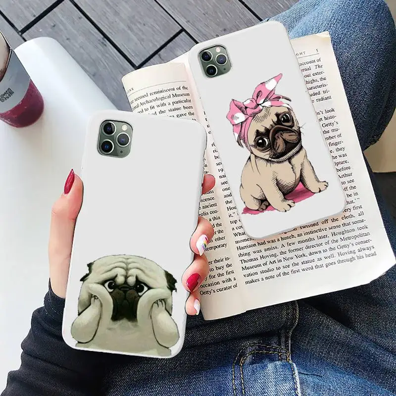

Cute Pug Dog French Bulldog Phone Case Candy Color for iPhone 6 7 8 11 12 s mini pro X XS XR MAX Plus