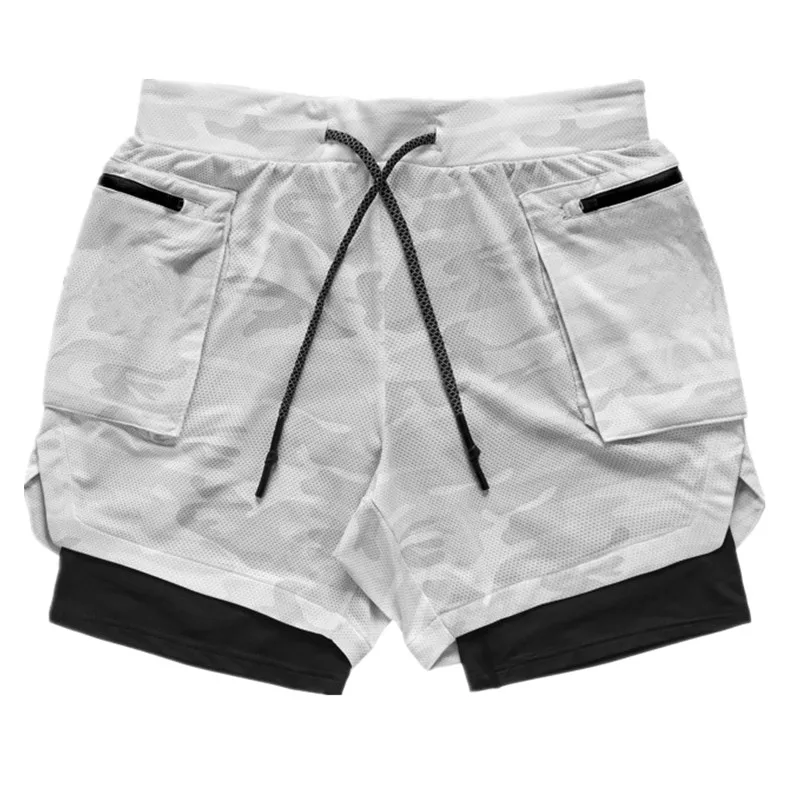 Promo New Summer Zipper Pockets Double-deck Shorts Mens Joggers Fitness Sporting Bodybuilding Shorts Quick-Drying Casual Short pants