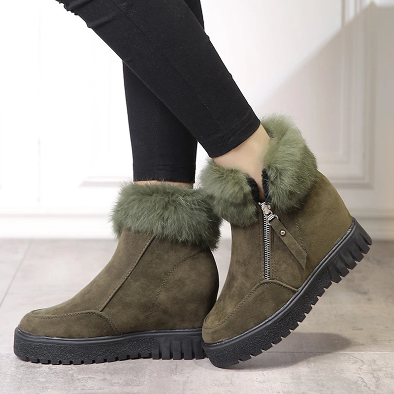 

2019 New High Heel Winter Boots Women Shoes Wedge Snow Boots With Fur Warm Plush Platform Furry Boots Comfort Zip Casual Shoes