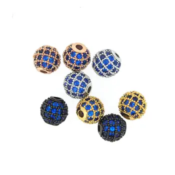 

6mm Blue CZ Round Brass Beads Micro Pave Cubic Zirconia Beads for Jewelry Making Copper Charms DIY Bracelets Necklace CZ Beads