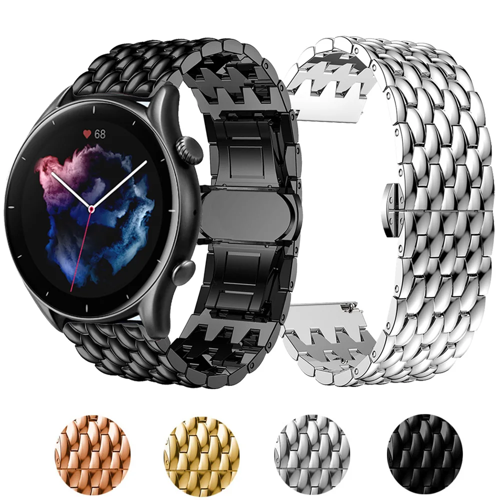 For Huami Amazfit GTR 3 Pro GTR3 GTR-3 / gtr 2 Stainless Steel Strap Alloy Metal 22mm Watch Band Dragon Scale Bracelet Wristband
