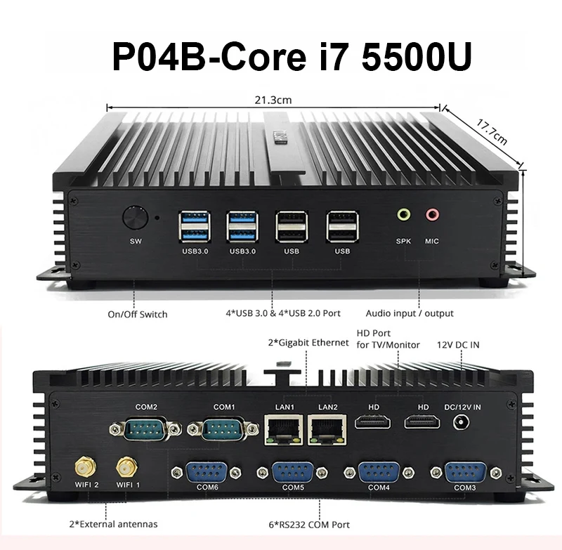 P04B-Core i7 5500U Intel Core i5 8250u четырехъядерный процессор minipc dual nuc i7 5500U Windows 10 Linux промышленный компьютер COM HDMI VGA j1900 тонкий клиент - Цвет: P04B-Core i7 5500U