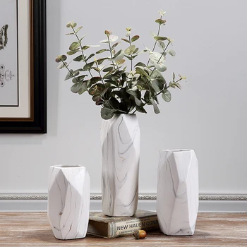 

NORDIC STYLE SIMPLE MARBLE CERAMIC VASE HOME DECORATIONS INDOOR INSERT FLOWER ARRANGEMENT DINING TABLE GEOMETRIC ACCESSORIES