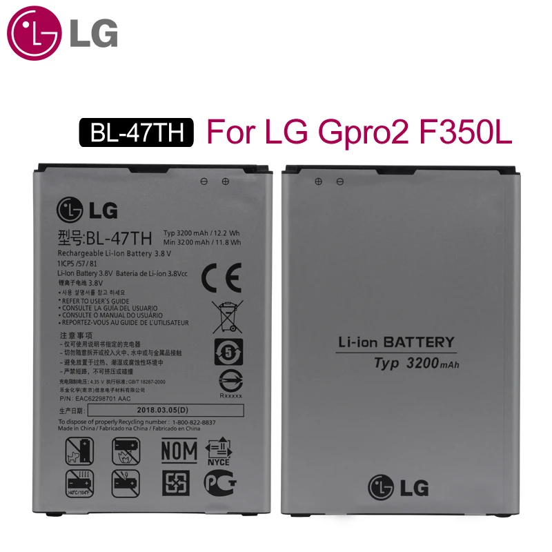 LG Original BL-47TH Phone Battery For LG Optimus G Pro 2 F350 F350K F350S F350L D837 D838 Replacement Batteries 3200mAh LG Original BL-47TH Phone Battery For LG Optimus G Pro 2 F350 F350K F350S F350L D837 D838 Replacement Batteries 3200mAh
