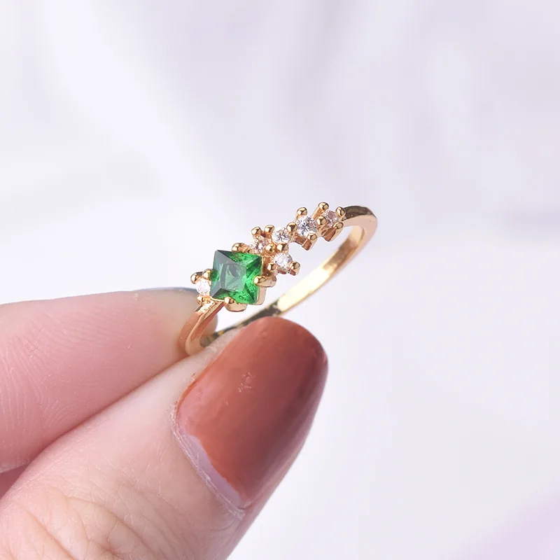 

Japanese Style Inlaid Small 3A Cubic Zirconia Rings for Women Party Jewelry Exquisite Gold Color Green Zircon Rings Anillos Gift