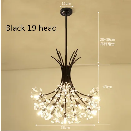 Black 19 head Современная хрустальная люстра, Потолочная квадратная/круглая подвесная светодиодная Люстра для гостиной, спальни, кухни, скандинавского освещения для столовой - Цвет абажура: Black 19 head
