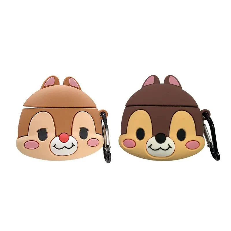 

Lovely Squirrel Pattern Soft Silicone Protective Case Shockproof Cover Skin Protector with Carabiner for Airpods 1/2 Charging Bo