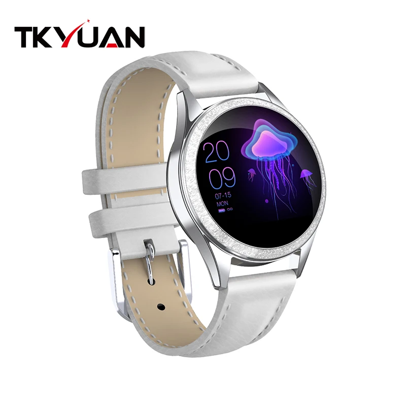 white leather TKYUAN KW20 Смарт-часы для женщин IP68 Водонепроницаемый мониторинг сердечного ритма Bluetooth для Android IOS смарт-часы pk kw10 - Цвет: white leather