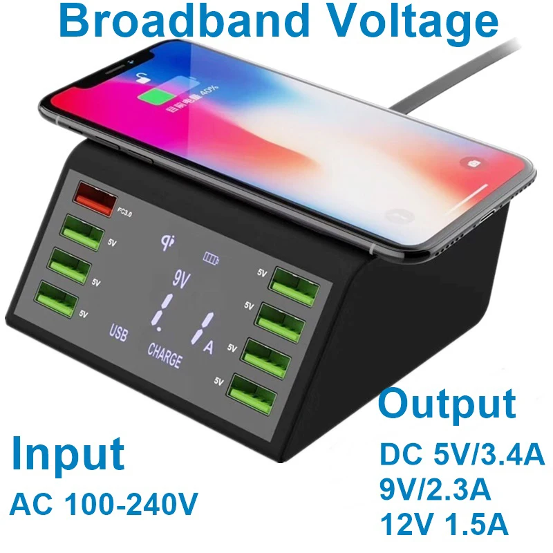 Умная usb-концентратор зарядная станция QI Беспроводная зарядка быстрое зарядное устройство для IPhone XS MAX SAMSUNG S10 Plus S9 Note 9