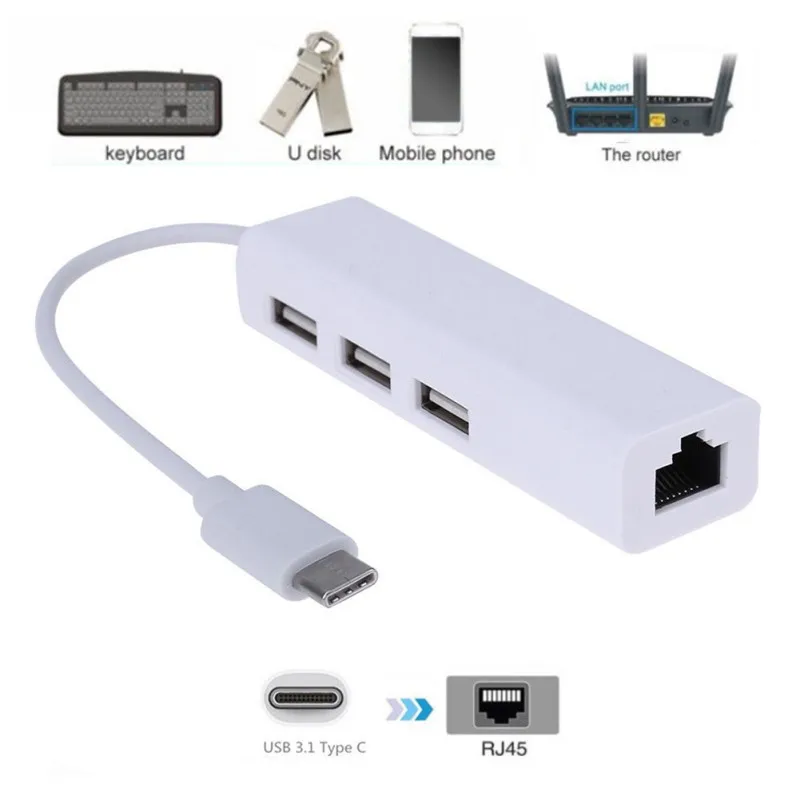

USB 3.1 Type-C to RJ45 Network Adapter Cable Ethernet LAN Converter For Router Digital Devices Multimedia