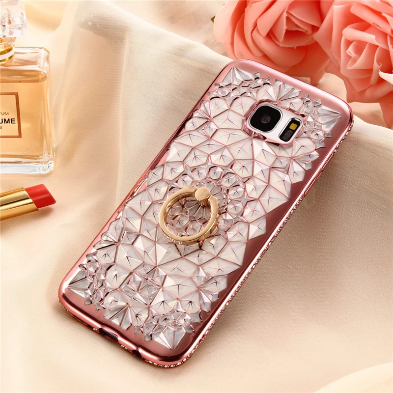 Роскошный чехол с объемным кольцом для Samsung S7 edge S8 S9 Plus Note 8 9 J6 2018 A5 A6 A8 S10 Lite A9 чехлы