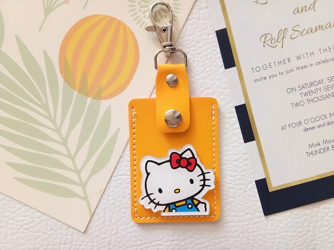 Hello kitty аниме брелок KT Cat мини-карта брелок держатель пряжка дамы сумки на плечо для женщин кожа - Цвет: Yellow nifty mini 67