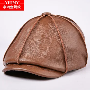 

Leather hat men and women autumn and winter leather cap men's casual fashion outdoor warm octagonal cap