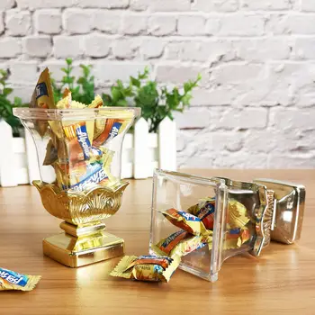 

Creative European wedding and party gift box gold and silver square mouth lotus Cup baby birthday favor box full moon candy box