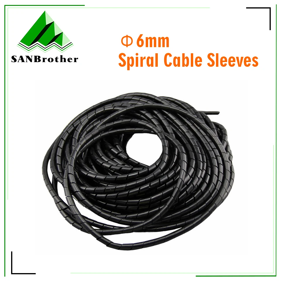 

15M Length ID 6mm Cable Sleeve Winding Pipe Black Spiral Wrapping pipe wrapping band 3D Printer RepRap Flame retardant