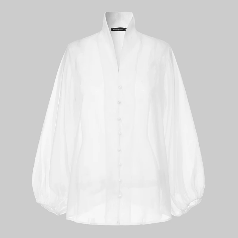 Сексуальные женские прозрачные блузки с длинным рукавом, модные повседневные сетчатые Прозрачные топы с v-образным вырезом, свободные рубашки на пуговицах размера плюс, блузы 5XL
