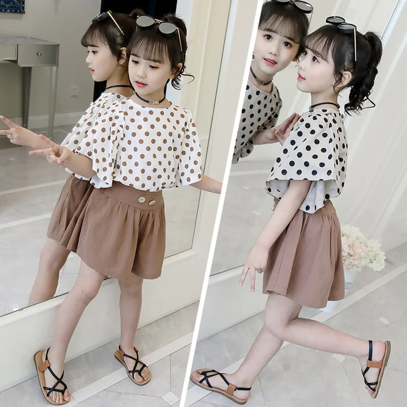 

Childrenswear Fashion Summer Wear 2019 New Style Short Sleeve Set Children Korean-style Girls Western Style Summer Chiffon Two B