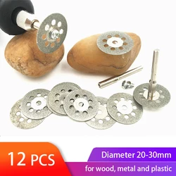12Pcs Diamond Cutting Wheel Set 20mm/22mm/25mm/30mm Saw Blades Cut Off Discs Set with 2Pcs 3mm Mandrel for Stone Glass Tile