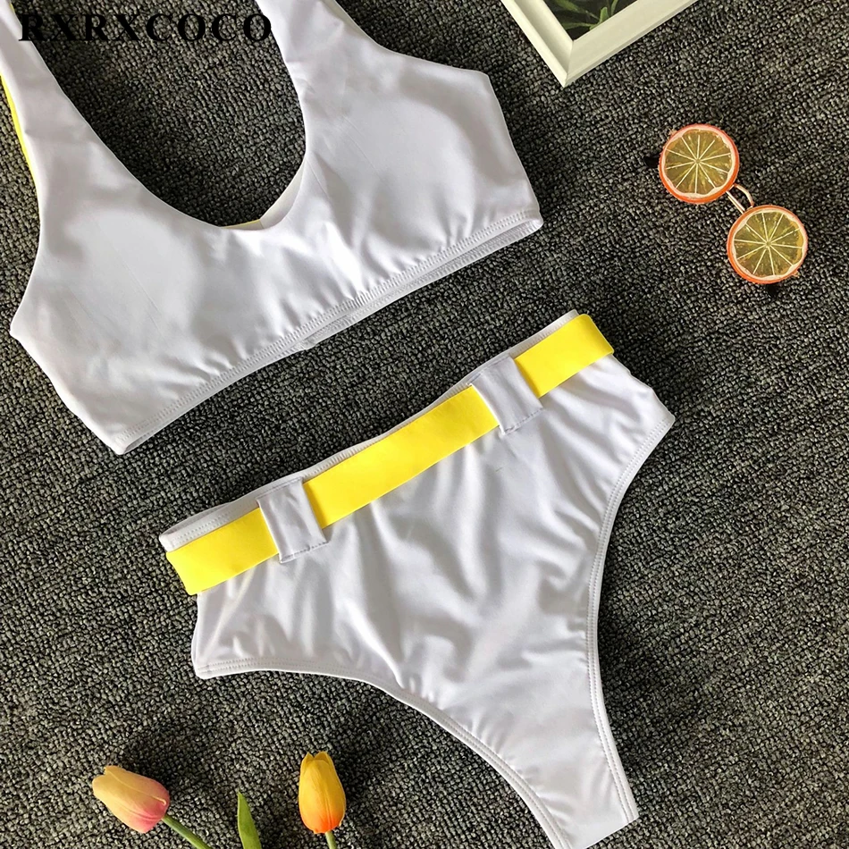 RXRXCOCO Новинка женское лоскутное бикини пуш-ап бикини с высокой посадкой наборы мягкий купальник купальный костюм женский купальник бикини