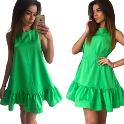 Vestido corto de verano sin mangas para mujer, minivestido Sexy con volantes para mujer, ropa de calle holgada para fiesta