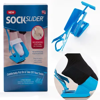 

1pc Blue Sock Slider Aid Easy on off Sock Helper Kit Shoe Horn Pain Free No Bending Shoe Horn for Pregnancy Dressing Aids Tools