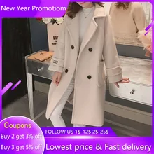 Casaco de lã feminino 2021 novo outono/inverno estilo coreano popular hepburn estilo fino all-match overcoat senhoras roupas temperamento