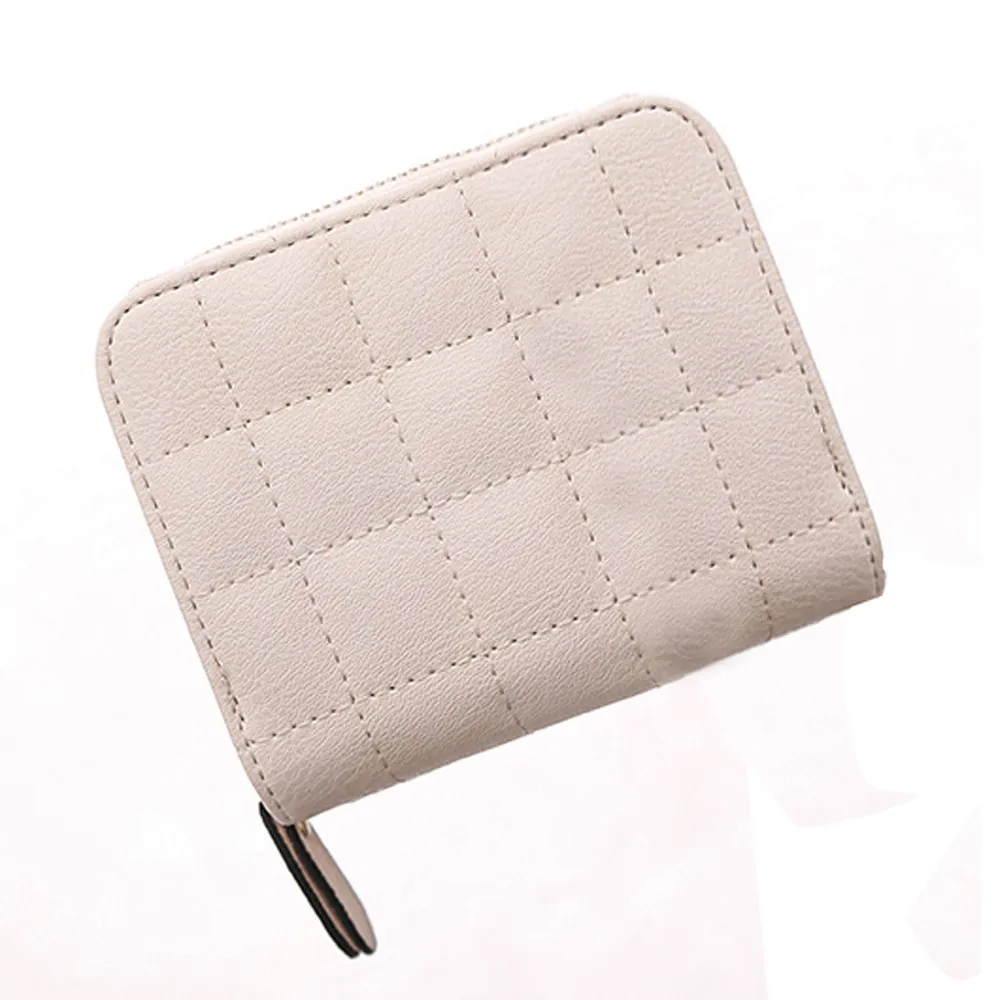 Beige Женский кошелек держатель для карт кошельки кожаный шахматный маленький кошелек на молнии короткие милые минималистичные оригинальные сумки однотонные женские монеты A3 - Цвет: Beige