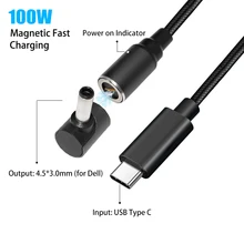 Câble adaptateur USB type c magnétique pour recharge rapide, 4.5x3.0mm, compatible avec Dell Inspiron 11/13/14/15/100W