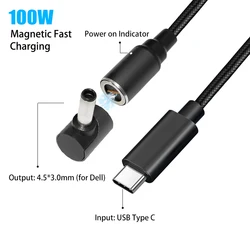 Câble adaptateur USB type c magnétique pour recharge rapide, 4.5x3.0mm, compatible avec Dell Inspiron 11/13/14/15/100W 