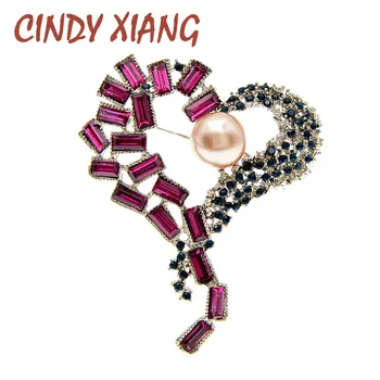 

CINDY XIANG Rhinestone Heart Brooches For Women Large Peartl Rose Color Pin Vintage Fashion Jewelry Brooch Fashion Jewelry New