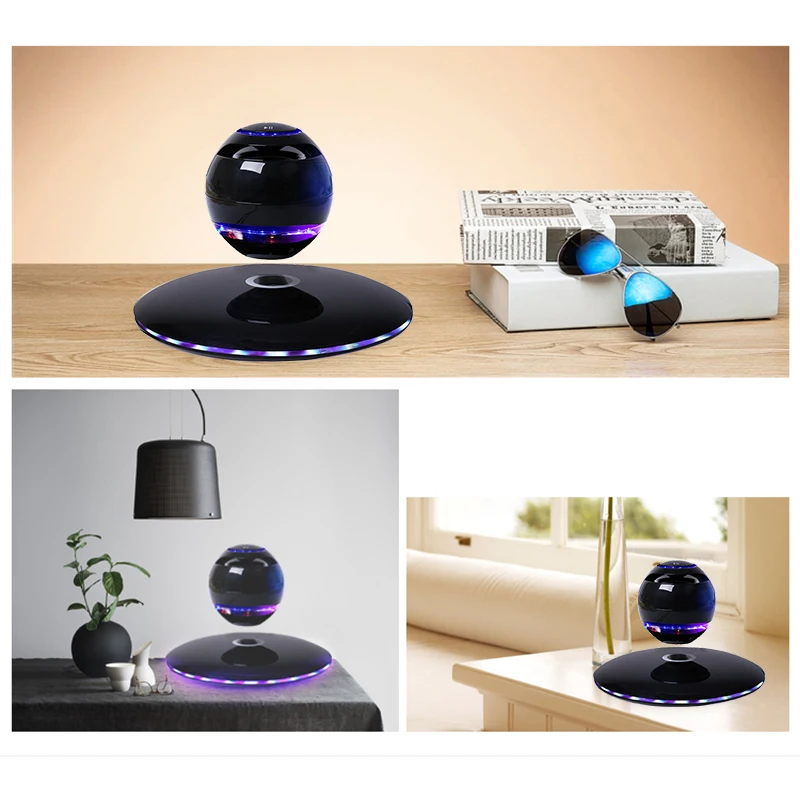 

New Magnetic Levitation 3D Bluetooth Speaker Rotating with Colorful LED Support for IOS Android Phone Hands-Free Calls Black EU