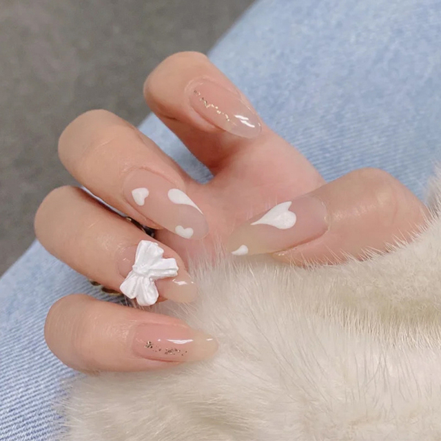 False Nail with Love Pattern Diamond Designs Long Coffin Ballerina Fake Nails Press On Nails with Glue Manicure Tool