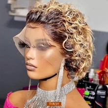 

Curly Short Bob Lace Wigs Blonde Pixie Peruvian Human Hair Lace Bob Wig For Black Women Density 150% Water Wave Remy Virgin Hair