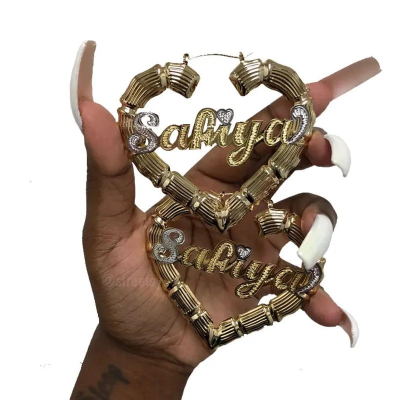 3UMeter хип-хоп сексуальные Бамбук Серьги-кольца настраиваемые Заказные имя серьги бамбуковый стиль индивидуальные серьги для подарка