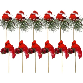 

12 Pack Birds Attached to Wooden Stems/ Red Cardinals Birds Decor Christmas DIY Ornament