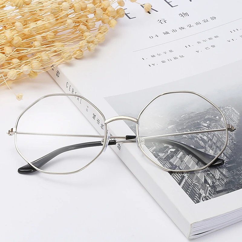 Fashion Metal Round Glasses Frame Women Brand Designer Polygon Eyewear Transparent Clear Lens Optical Eyeglasses Decoration | Аксессуары