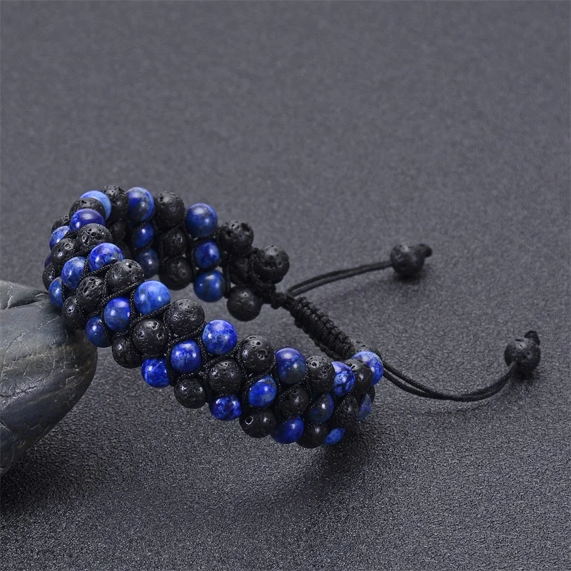 Целебный энергетический Lapis lazuli покрытие из вулканического камня браслет из каменных бус Натуральный камень бисер браслет эфирное масло плетеная веревка Браслеты Для мужчин
