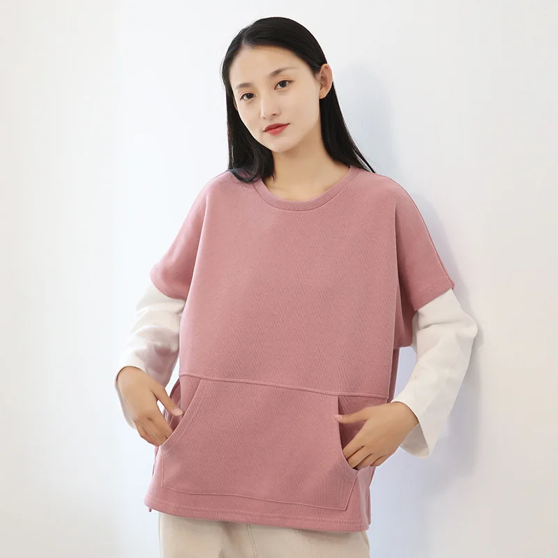 

Johnature Fake Two Pieces Autumn New Pullover Sweatshirt 2019 New O-Neck Long Sleeve Casual Women Cloths Korean Style Mori Girl