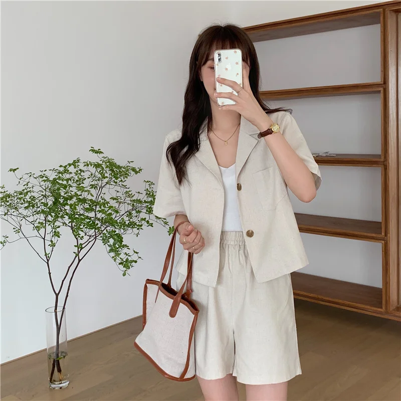 lounge sets for women Mozuleva Summer Women Suit 2 Pieces Sets Short Sleeve Lackets and Elastic Waist Shorts Sets Female Casual Cotton Lining Suits long skirt and top set