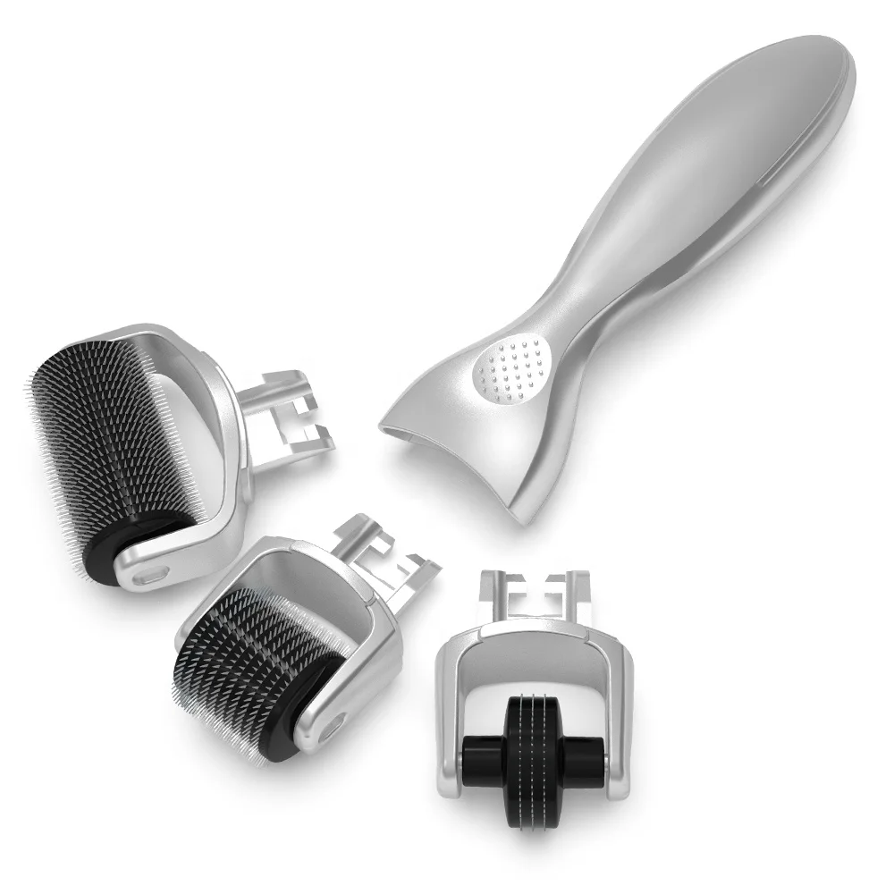 3 In 1 Derma Roller Kit 180/600/1200 Titanium Needle Skin Care Gold Silver Microneedle Roller 3 Replacement Heads DRS derma roller