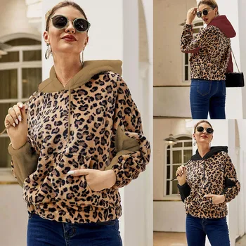 

fashion 2019 sweatshirt Women Long Sleeve Leopard Printed Pocket Loose Hoodie winter clothes super quality sudadera mujer