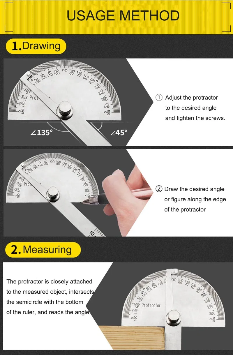 Полукруглый транспортир на 180 градусов, угловая линейка 0-10 см, разделитель из нержавеющей стали, многофункциональные вращающиеся измерительные инструменты